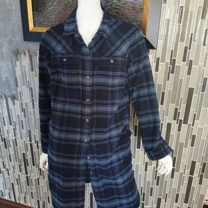 Duluth Trading Company Navy Blue Plaid Flannel Shirt Dress Size Large 0136